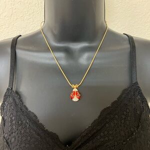 Retired Swarovski Red Enamel Ladybug Pendant Necklace with Crystals